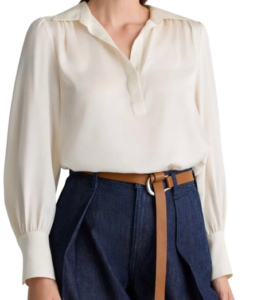 Quince Washable Stretch Silk Split Neck Blouse