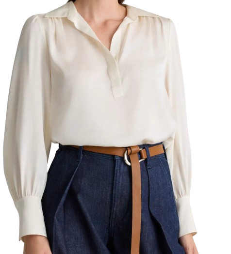 Quince Washable Stretch Silk Split Neck Blouse