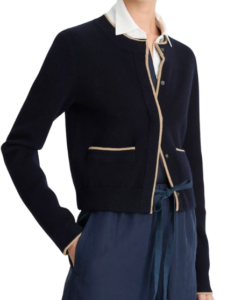 Vince Contrast-Tipped Wool-Blend Snap Cardigan