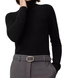Ann Taylor Cashmere Ribbed Turtleneck Sweater – Black