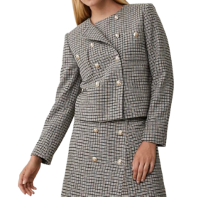 Ann Taylor Double Breasted Plaid Blazer