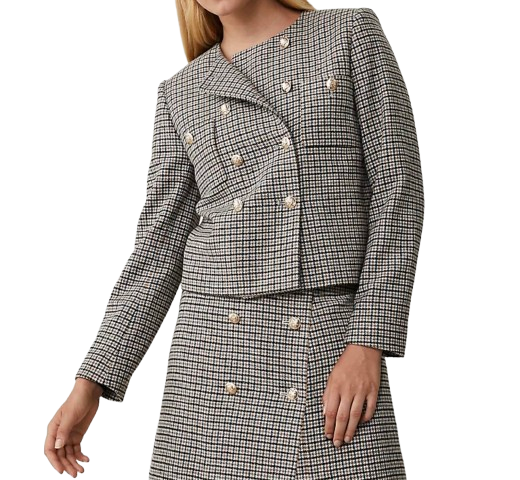 Ann Taylor Double Breasted Plaid Blazer