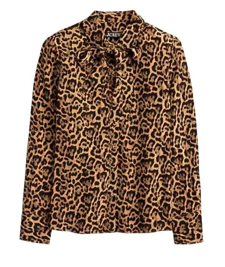 J.Crew Leopard Tie-Neck Button-Up Shirt