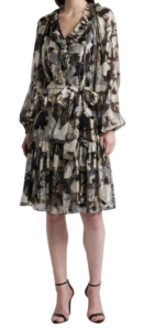 Jenson Metallic Ruffle Long Sleeve Dress