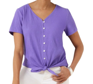 Talbots Textured Tie Front Top – Purple