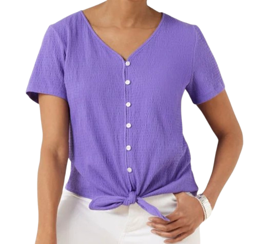 Talbots Textured Tie Front Top – Purple