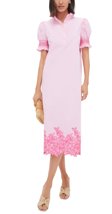 Hyacinth House Pink Embroidery Midi Dress
