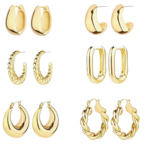 14k Gold Hoop Earrings – Set of 6