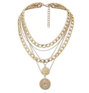 Gold Coin Pendant Layered Chain Necklace