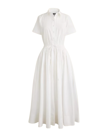 White Cotton Poplin Shirtdress
