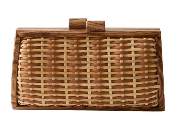 Genevieve Leather and Raffia Clutch