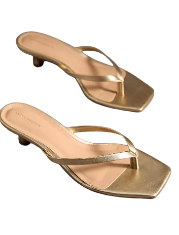 Anthropologie Gold Thong Kitten Heels