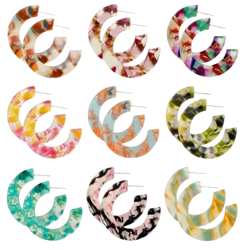 9 Pairs Multi-Colored Hoop Earrings