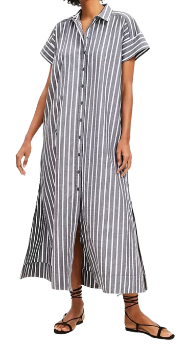 Loft Striped Maxi Pocket Shirtdress