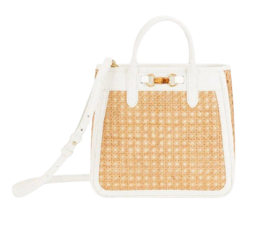 Rattan and Leather Crossbody Satchel