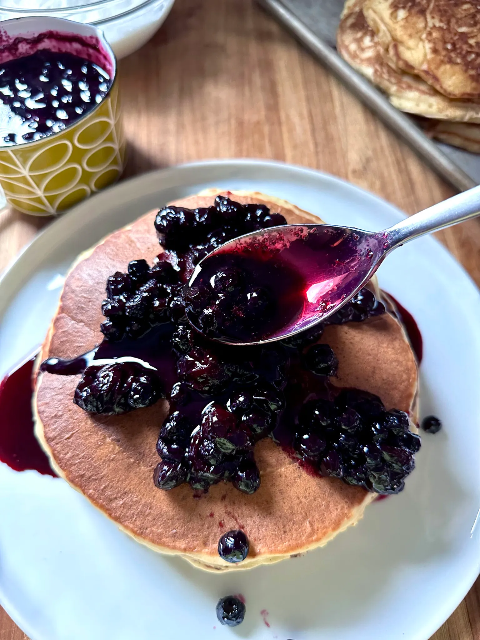 Lemon Ricotta Pancakes with Blueberry Compote