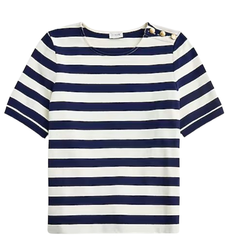 J.Crew Factory Button Shoulder Striped Tee