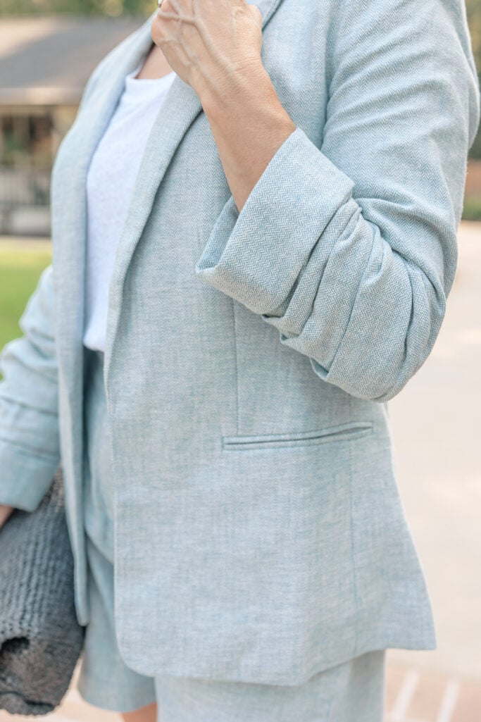 Shorts, Blazer, Fisherman Sandals, Woven Accessories, Linen