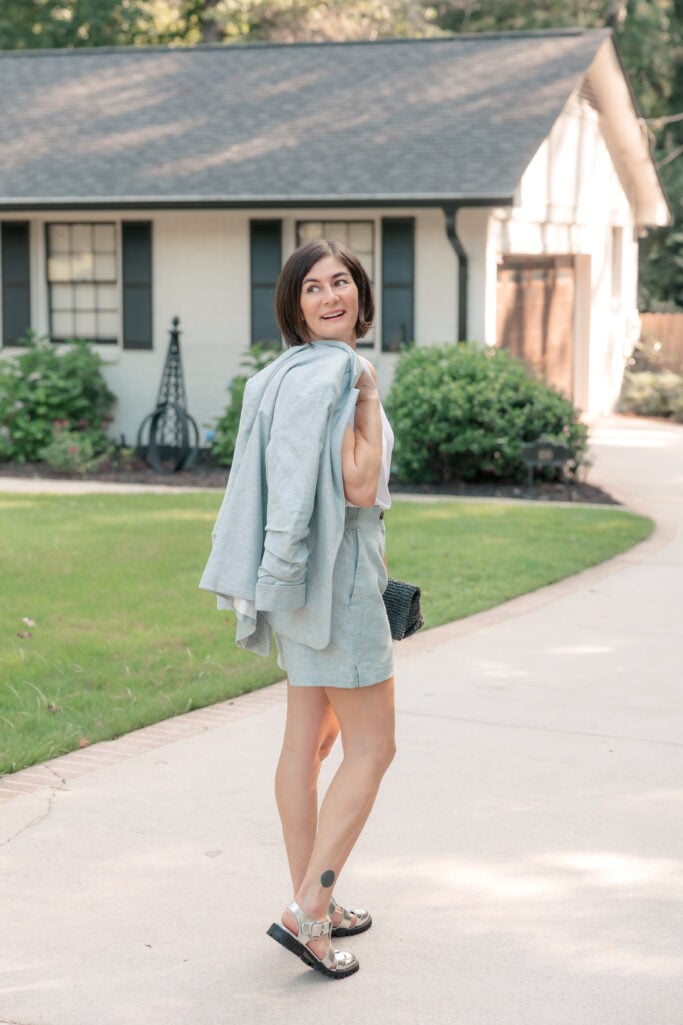 Shorts, Blazer, Fisherman Sandals, Woven Accessories, Linen