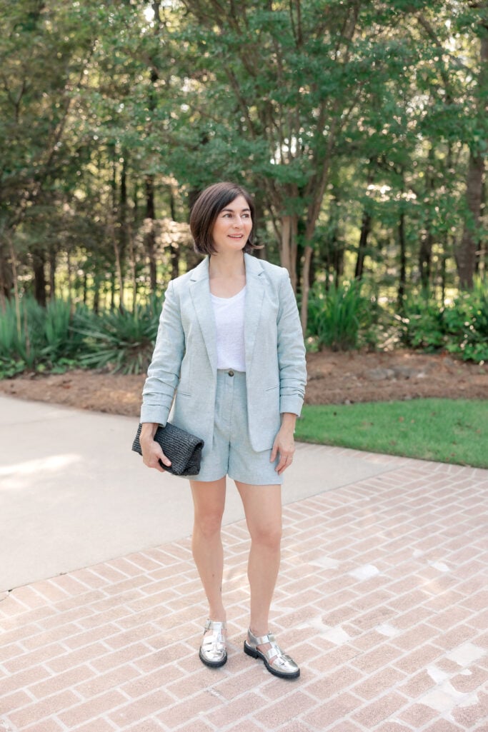 Shorts, Blazer, Fisherman Sandals, Woven Accessories, Linen