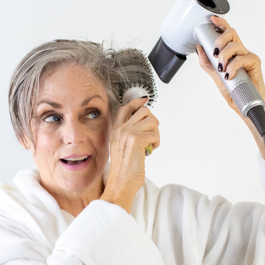 Dyson and Hot Tools used to style short pixie hair