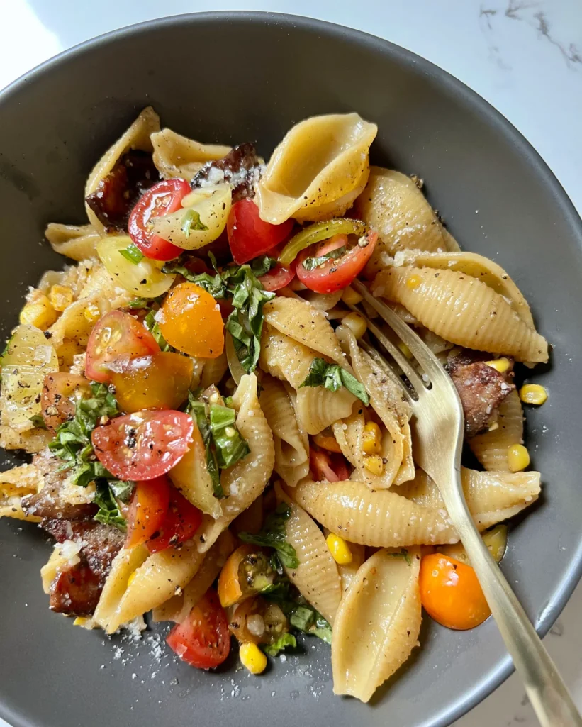 Summer Pasta, Ingredients, How to Prepare Bacon and Corn Pasta