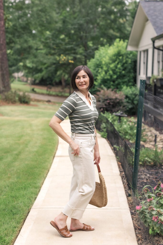 Shop the Look, Petite Fashion, Linen Pants, White Denim, Summer Style, Woven Accessories