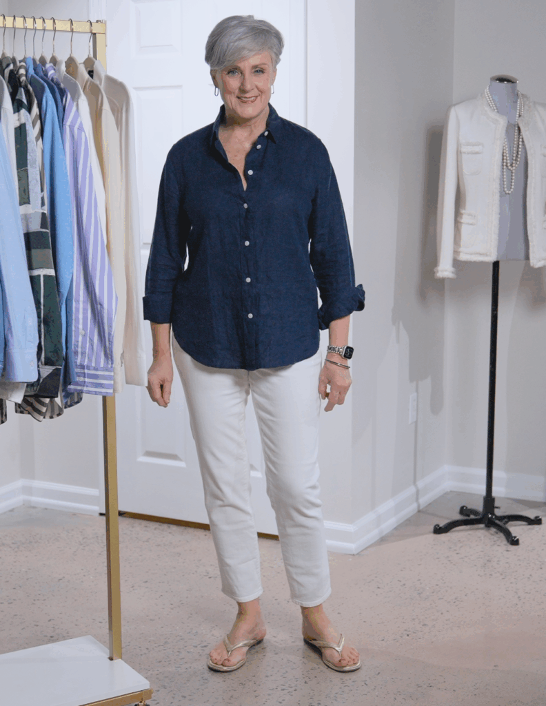 Linen, Cotton, Poplin, French Tuck, Untucked, Casual Fashion, Summer Looks, Pulled Together Look