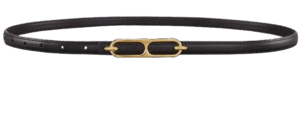 Gold Buckle Skinny Leather Belt – Black