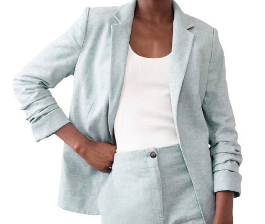 Banana Republic Factory Linen Blend Herringbone Blazer – Bali Blue