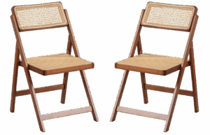 Folding Rattan Chairs – Set of 2