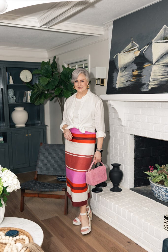 Late Summer Outfit: Linen Blend Striped Skirt