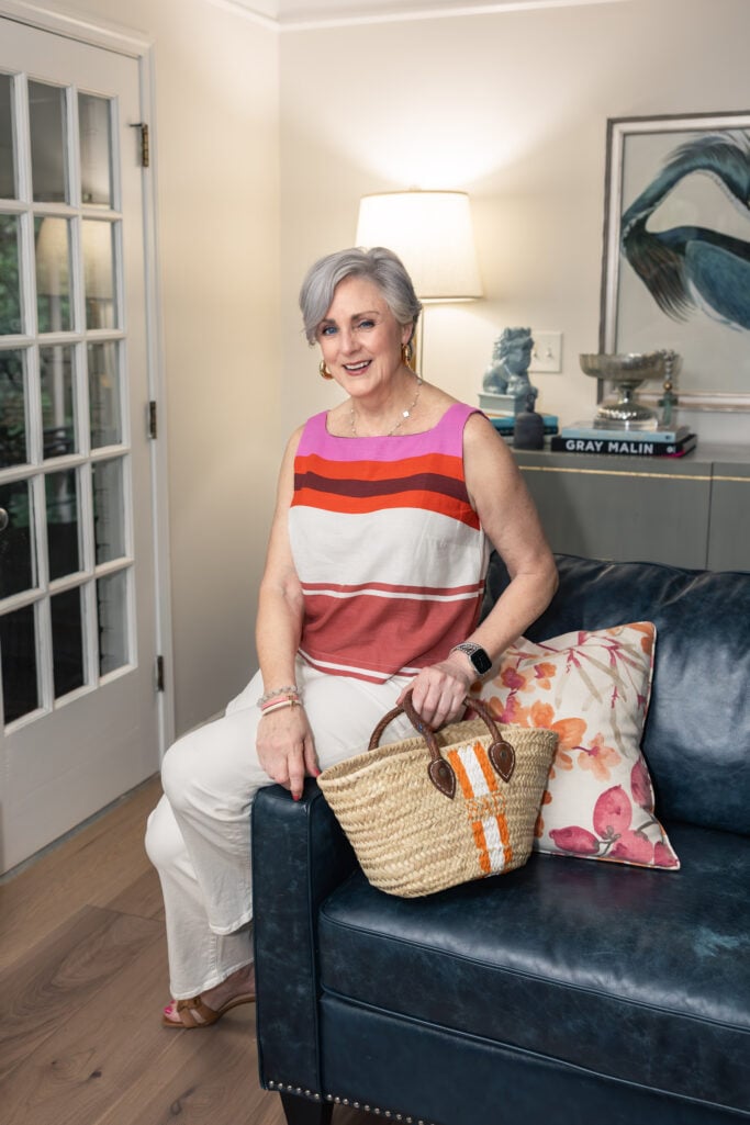 Life Beyond Style: Rewriting the Script — Beth wearing Ann Taylor linen blend top, Mother Rambler white denim, Veronica Beard Via sandals