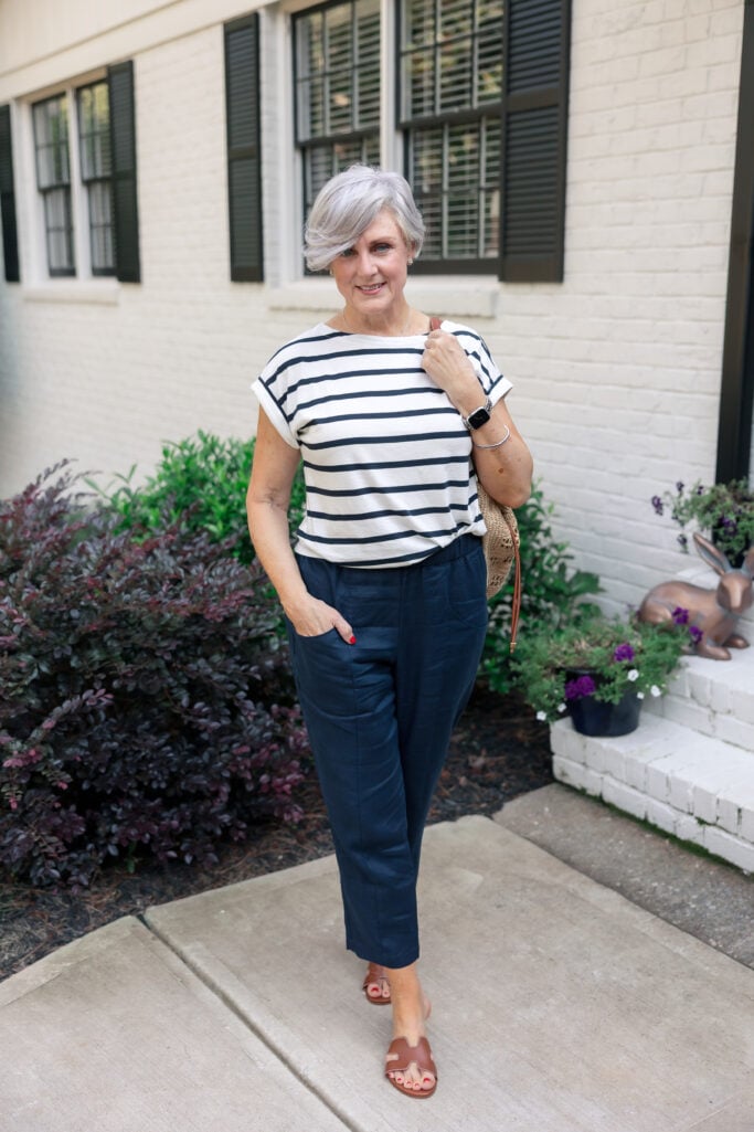 Navy, Camel, White, Taupe, Jeans, Linen, Cotton, Casual, Style, Striped Top Linen Pants