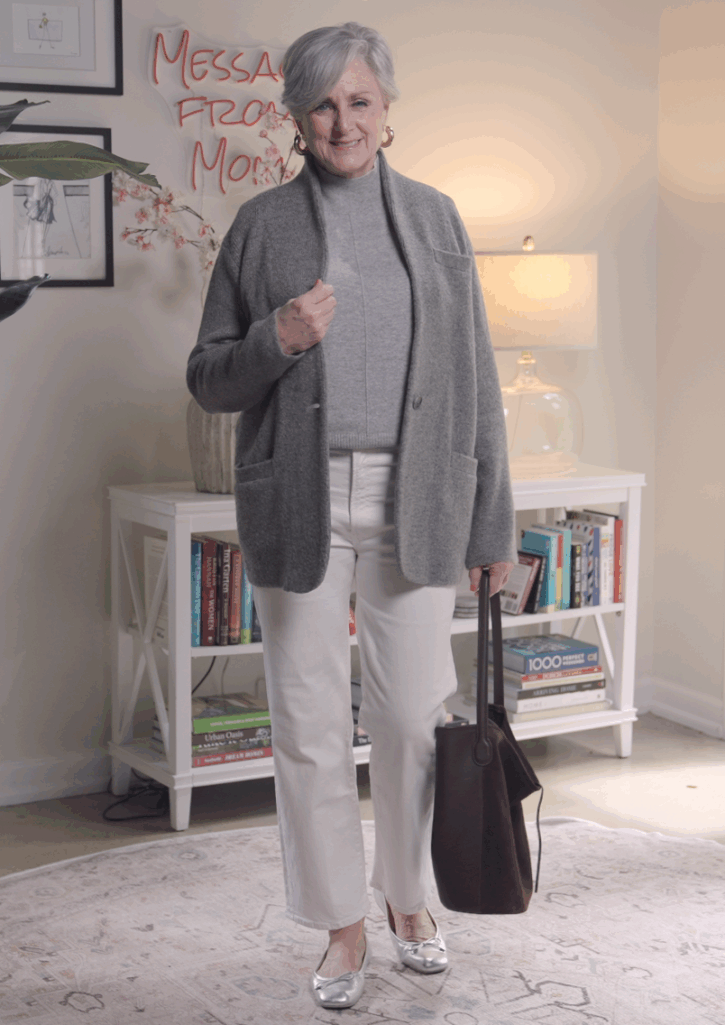 gray-sleeveless-cashmere-sweater-white-denim-outfit-idea