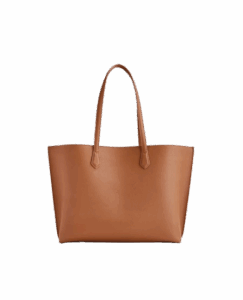 Italian Leather Triple Compartment Shopper Tote in Cognac