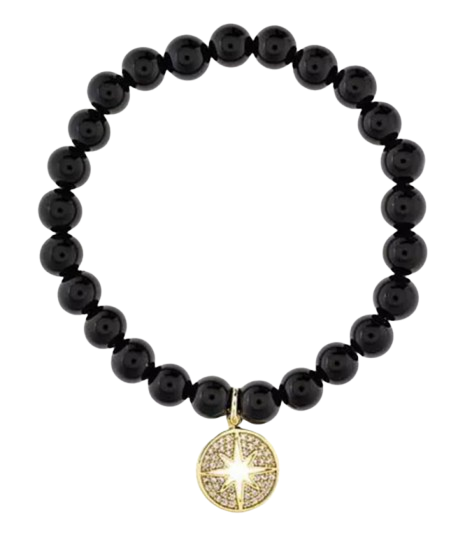 Onyx Beaded Bracelet with Charm