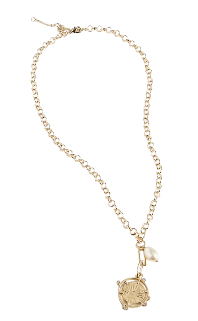 Pearl & Coin Charm Necklace