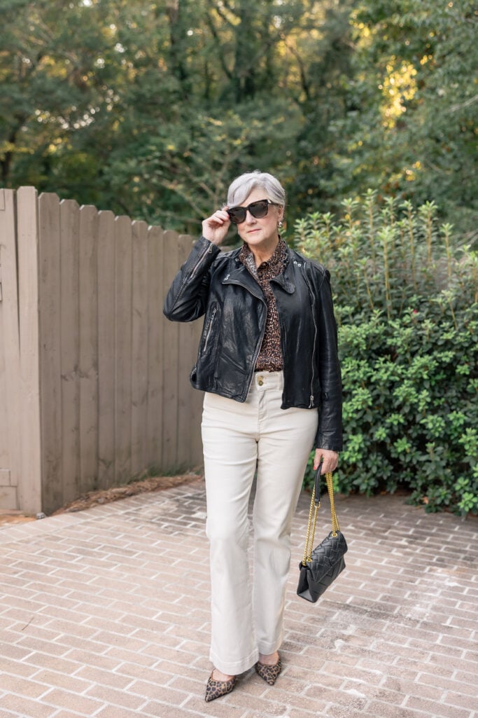 cream and animal print outfit