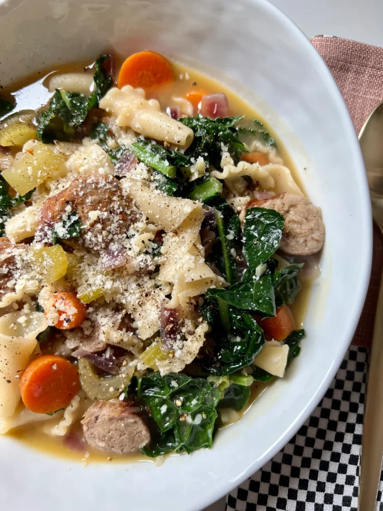 Sausage and Noodle Soup with Kale