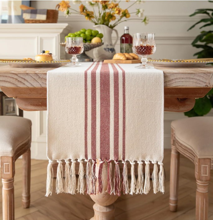 Classic Neutral Striped Table Runner