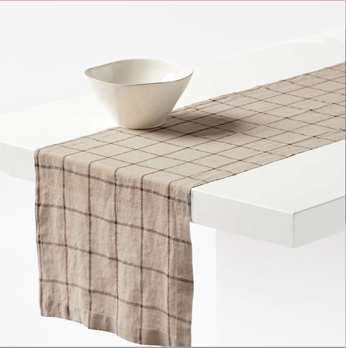 Crate & Barrel European Flax Windowpane Linen Runner