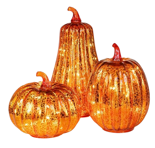 Mercury Glass Pumpkins Set (with lights)