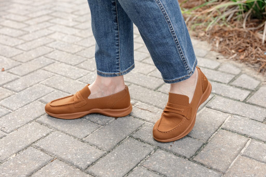 How not to look frumpy and older. Beth Djalali wearing comfortable yet stylish Vivaia Ivana Loafers.