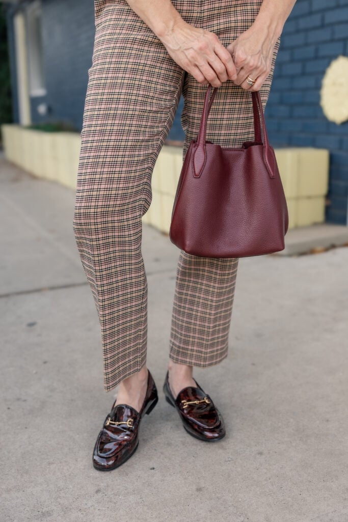 burgundy handbag detail