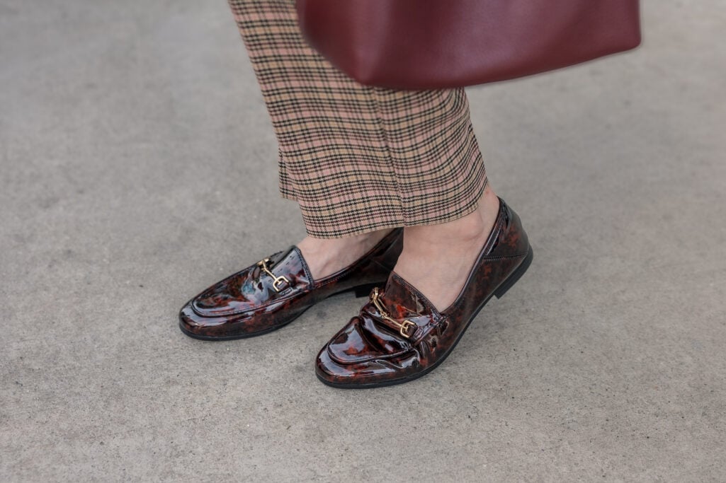 tortoise patent leather shoes detail