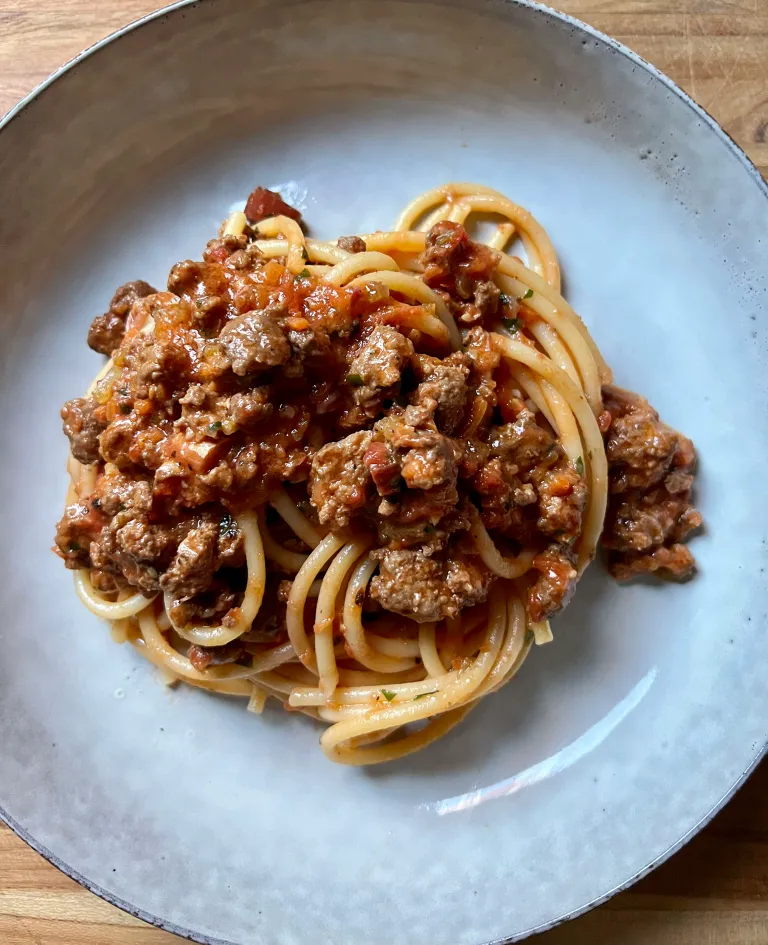portioned Lamb Bolognese with Bucatini