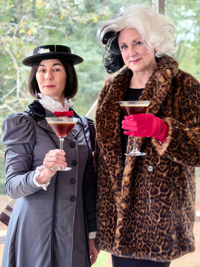 Mary Poppins and Cruella de Vil Cheers with Pumpkin Spice Espresso Martinis
