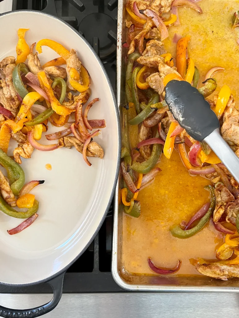 transfer fajitas to a serving dish