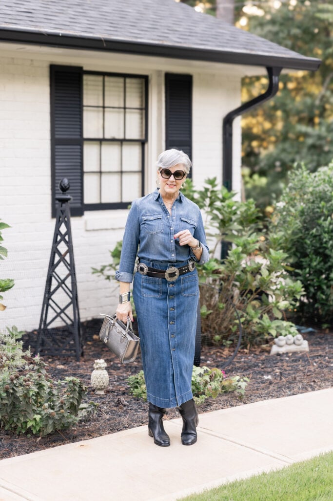 denim midi skirt